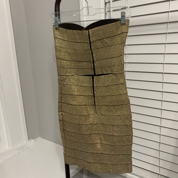 Strapless Sweetheart Gold Cocktail Bandage Dress - Picture 3 of 4